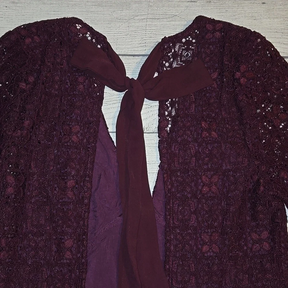 Free People Honey Honey Lace Long Sleeve Mini Dress Burgundy/Purple Size 12 NWOT